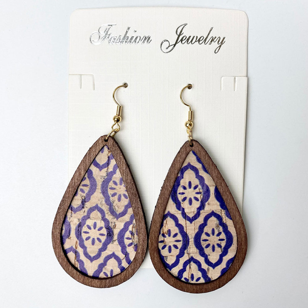 Wood Western Teardrop Dangle Earrings