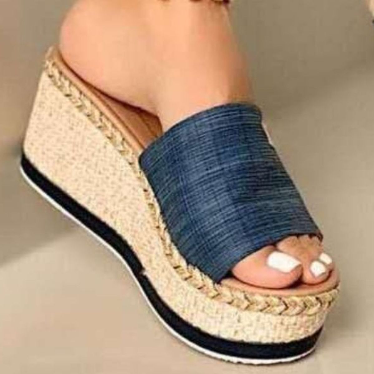 City Faux Leather Open Toe Wedge Heel Sandals