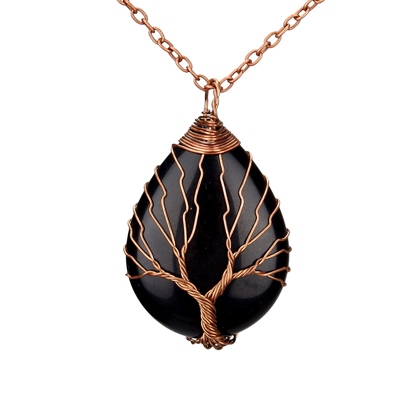 Custom Copper Wire Wrap Tree of Life Shape Gemstone Necklace.