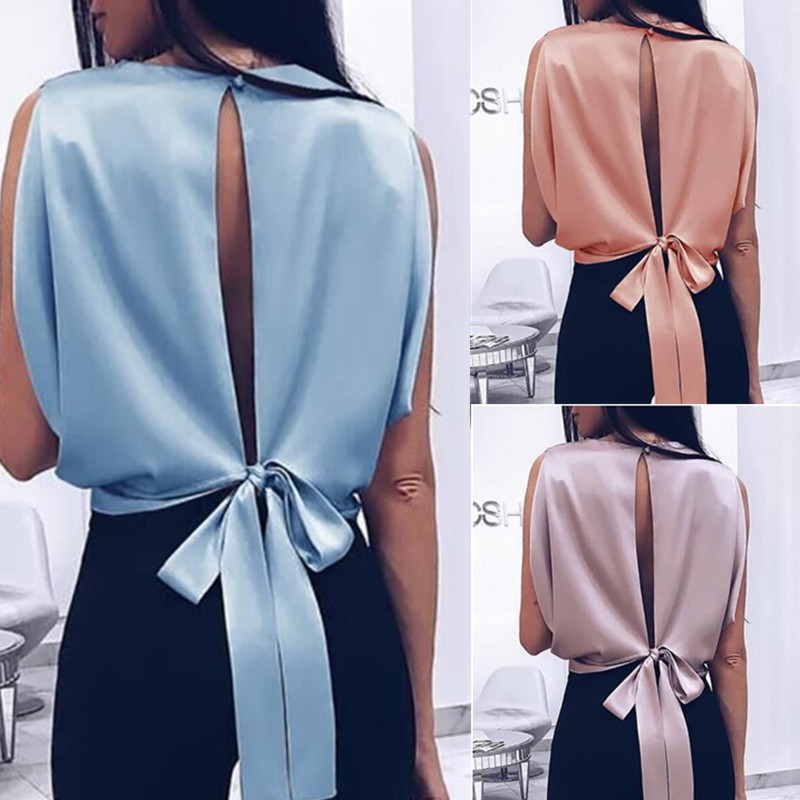 Sexy Sleeveless Backless Bow Knot Blouse