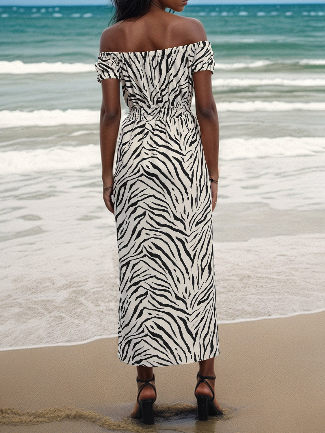Animal Print Off-Shoulder Midi Dress