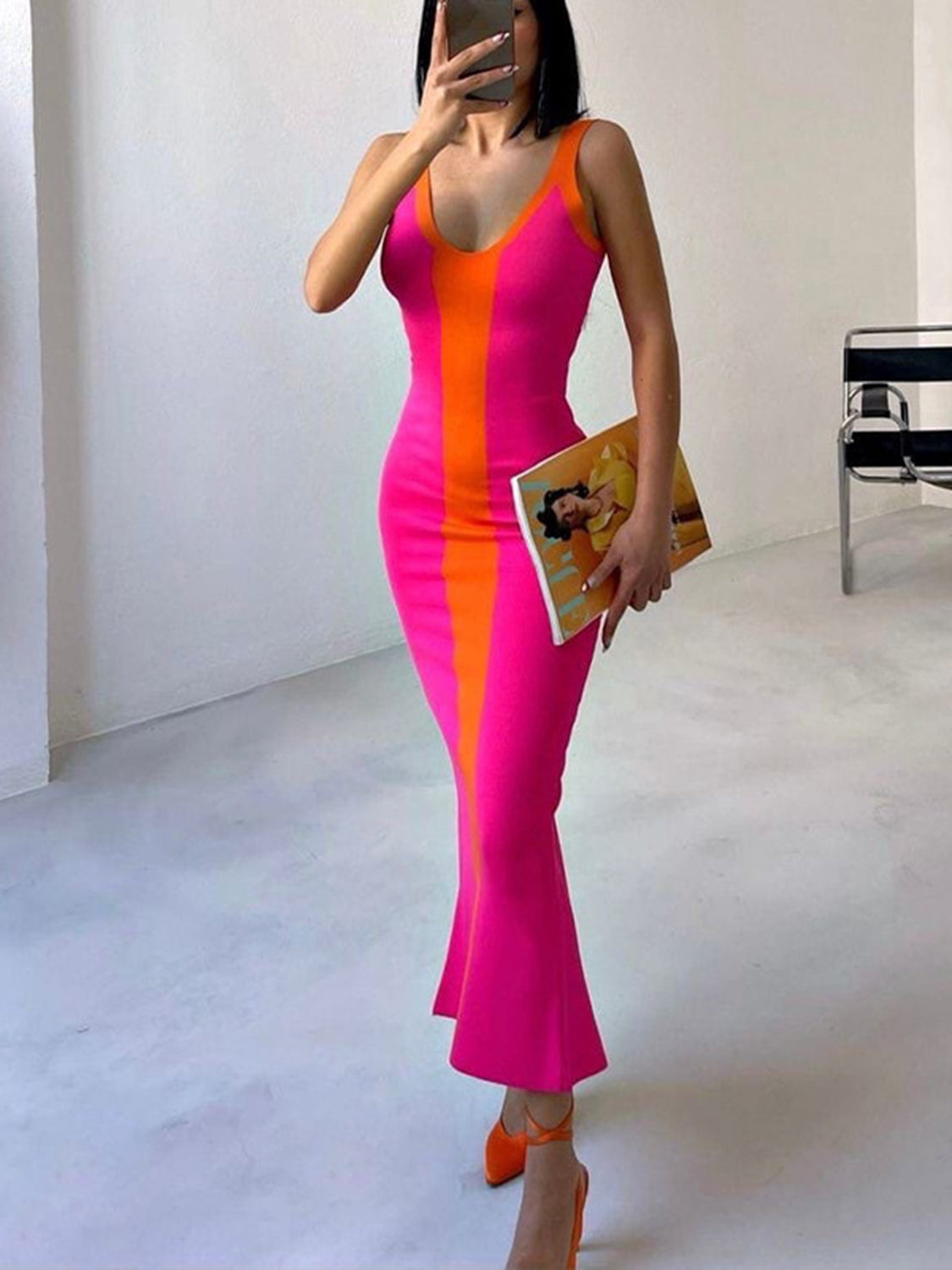 Go Girl Contrast Wide Stipe Midi Dress