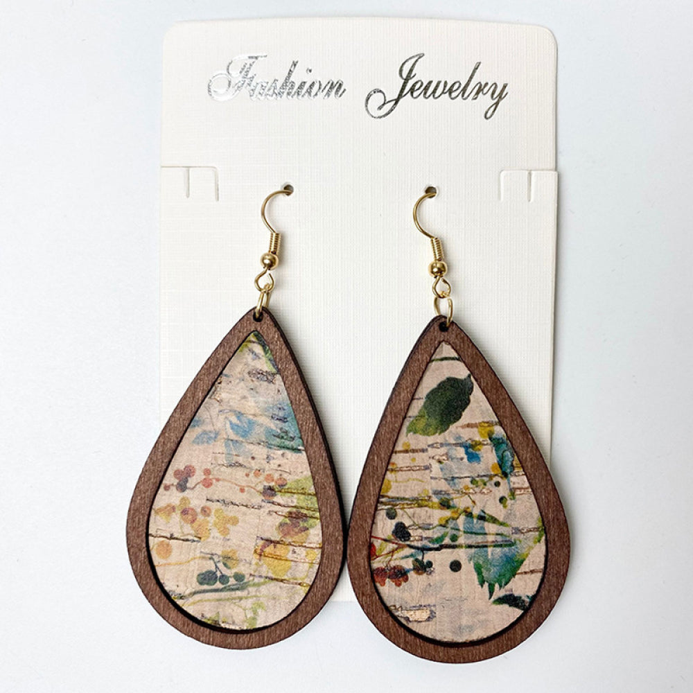 Wood Western Teardrop Dangle Earrings