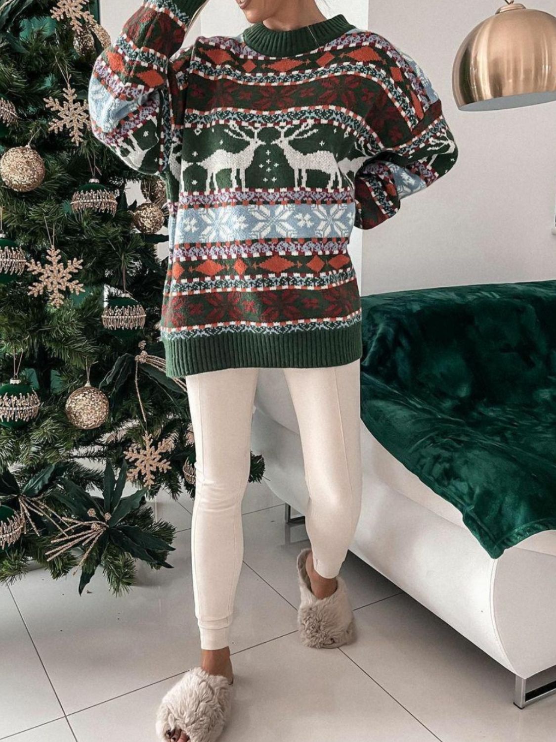 Winter Wonderland Round Neck Dropped Shoulder Sweater