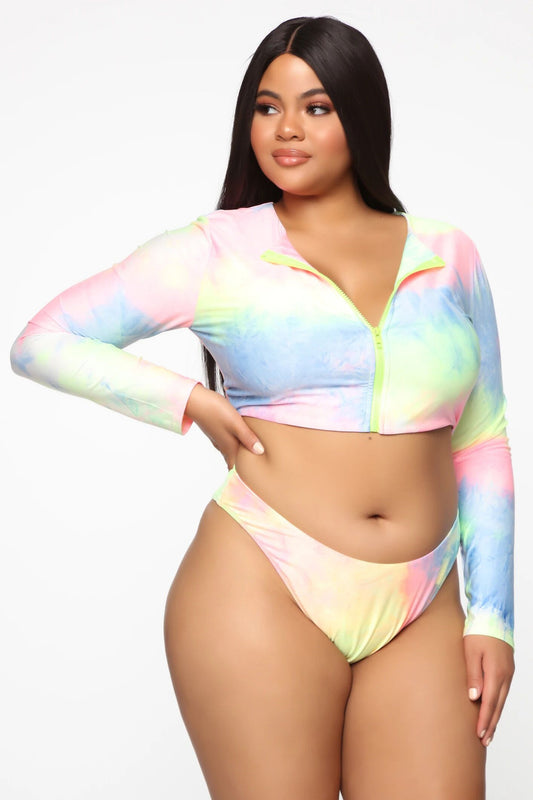Sexy Plus Size Bikini Long Sleeve Zipper Swimsuit