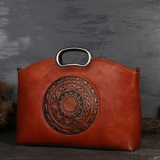 Retro Medallion Leather Handbag