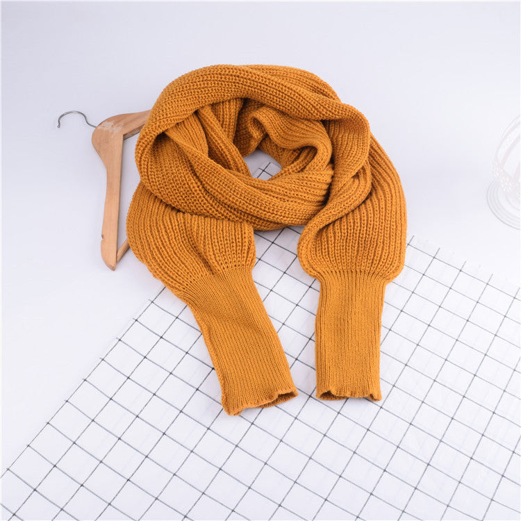 Women's Knitted Scarf Shawl With Sleeves