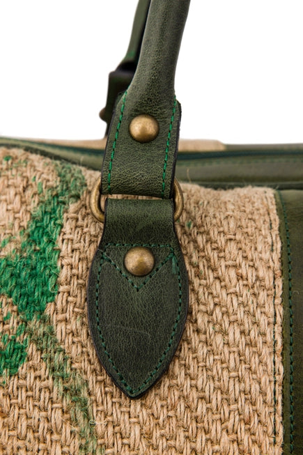 Coffee Burlap Weekender Duffle Bag By Flowers & Leaves