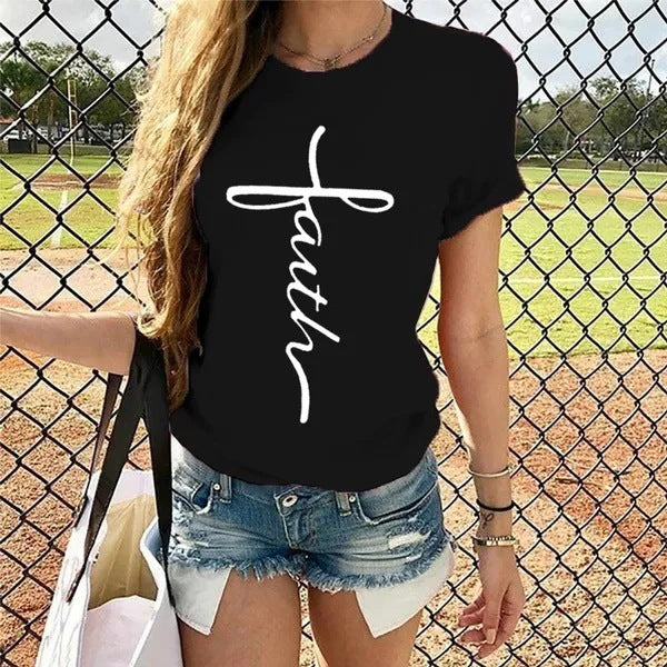 "Faith" Round Neck Short Sleeve T-shirt