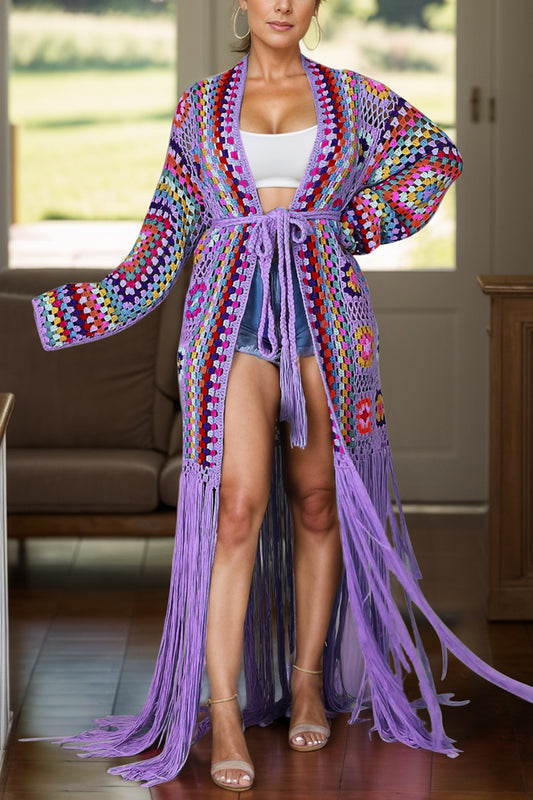 Boho Fringe Crochet Maxie Cardigan