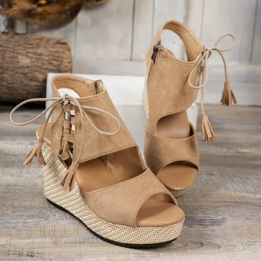 Suede Peep Toe Wedge Sandals