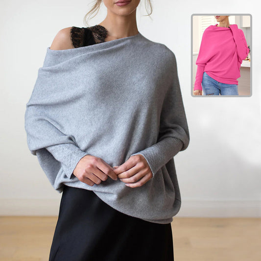 Solid Off-shoulder Batwing Sleeve Sweater