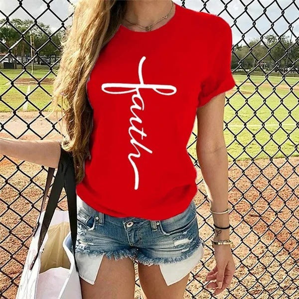 "Faith" Round Neck Short Sleeve T-shirt