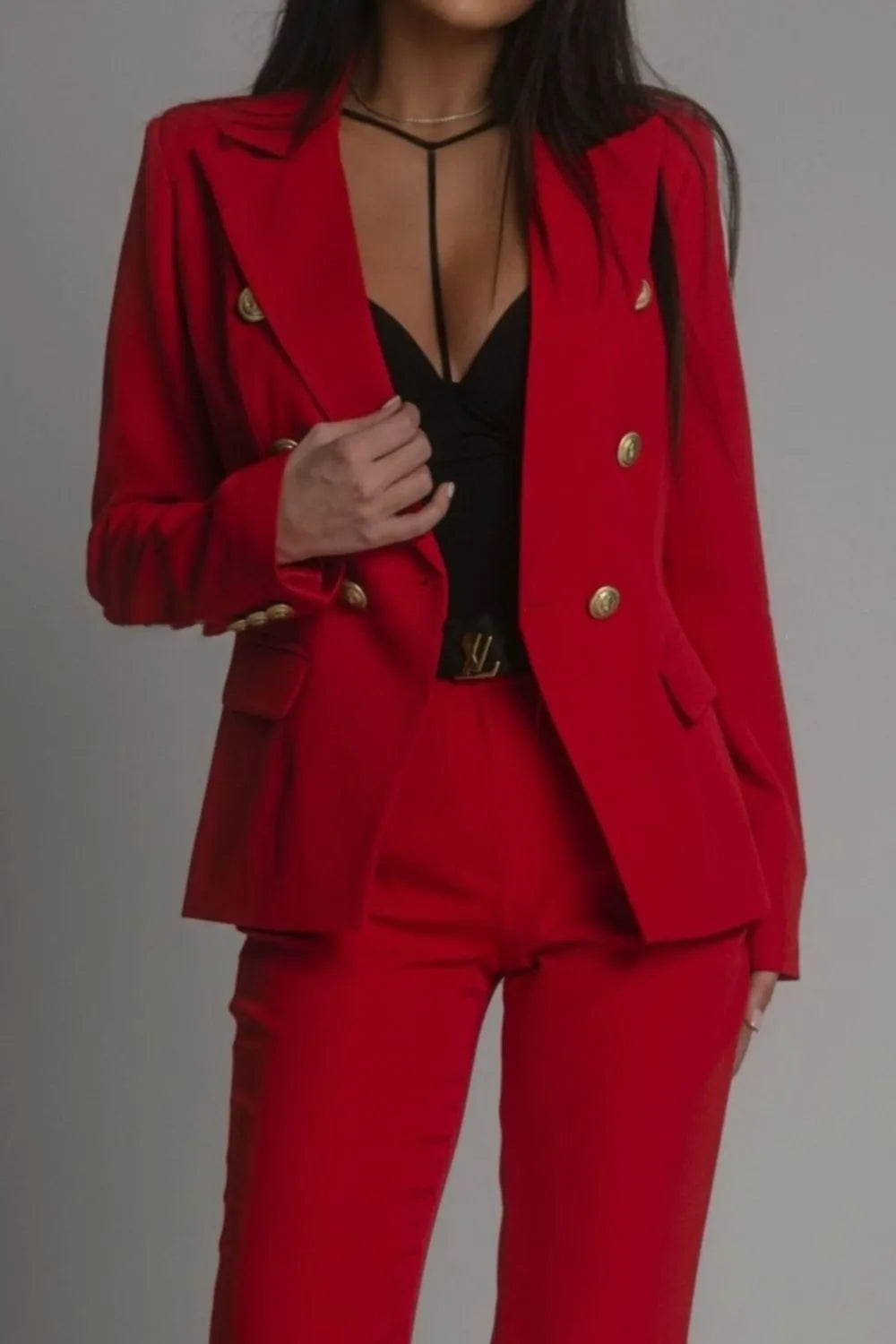 Ladies' Lapel Collar Long Sleeve Blazer and Pants Set 
