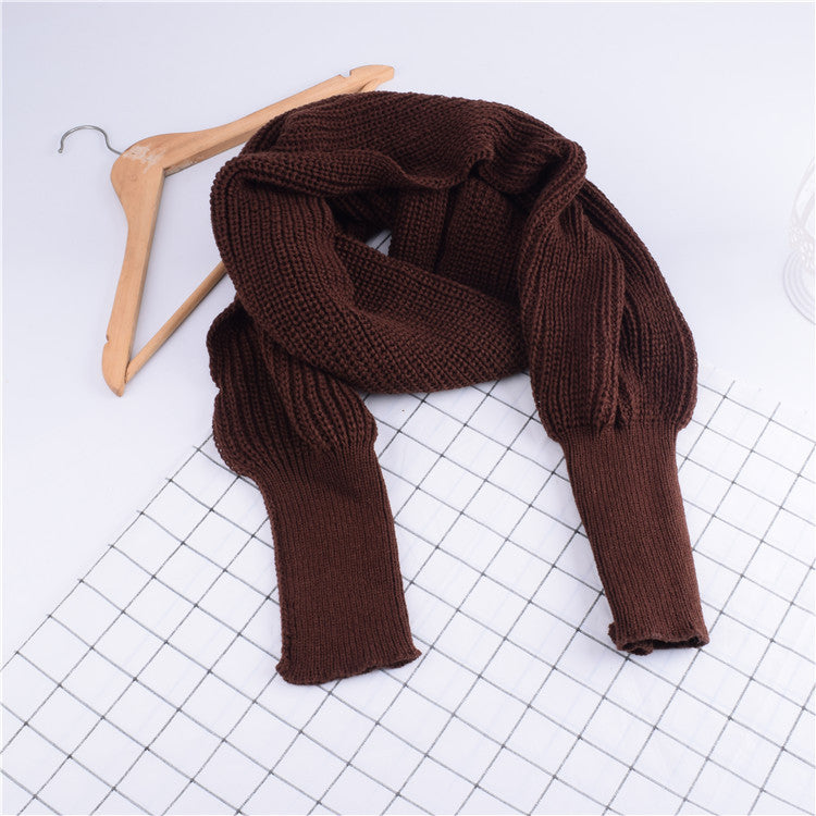 Women's Knitted Scarf Shawl With Sleeves