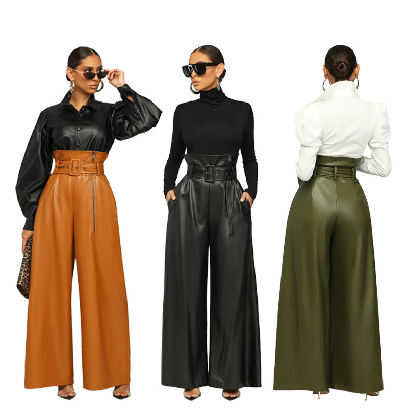 High Waist Wide Leg Faux Leather Pants