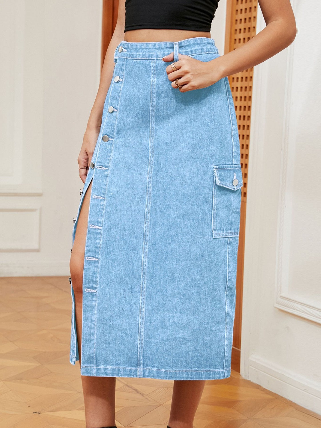 Ladies Button Down Denim Skirt