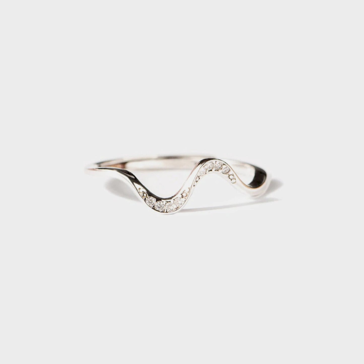 Sterling Silver Inlaid Zircon Wave Shape Ring