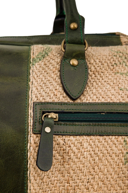 Coffee Burlap Weekender Duffle Bag By Flowers & Leaves