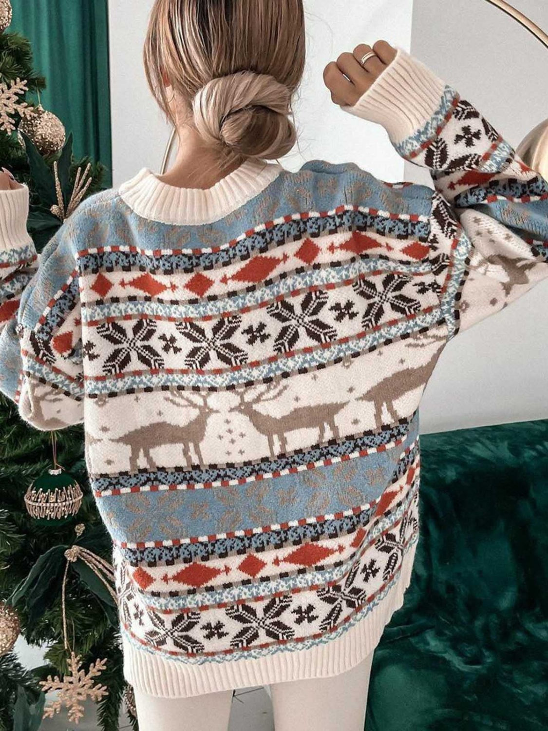 Winter Wonderland Round Neck Dropped Shoulder Sweater