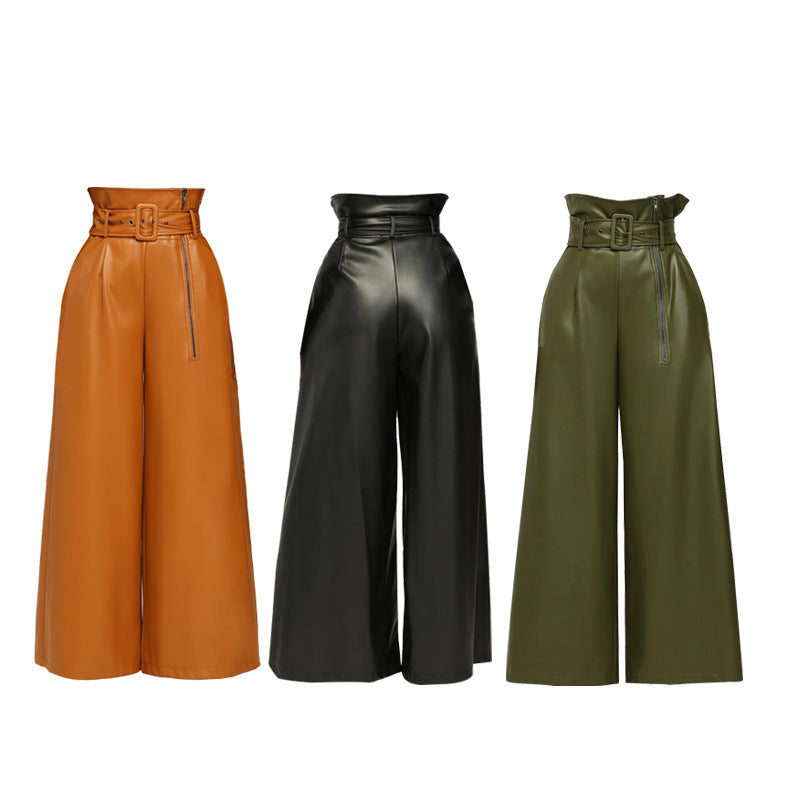 High Waist Wide Leg Faux Leather Pants