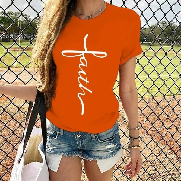 "Faith" Round Neck Short Sleeve T-shirt