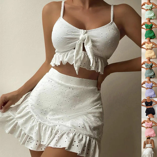 3-pcs Beach Bikini Fashion Ruffle Design Swimsuit Set