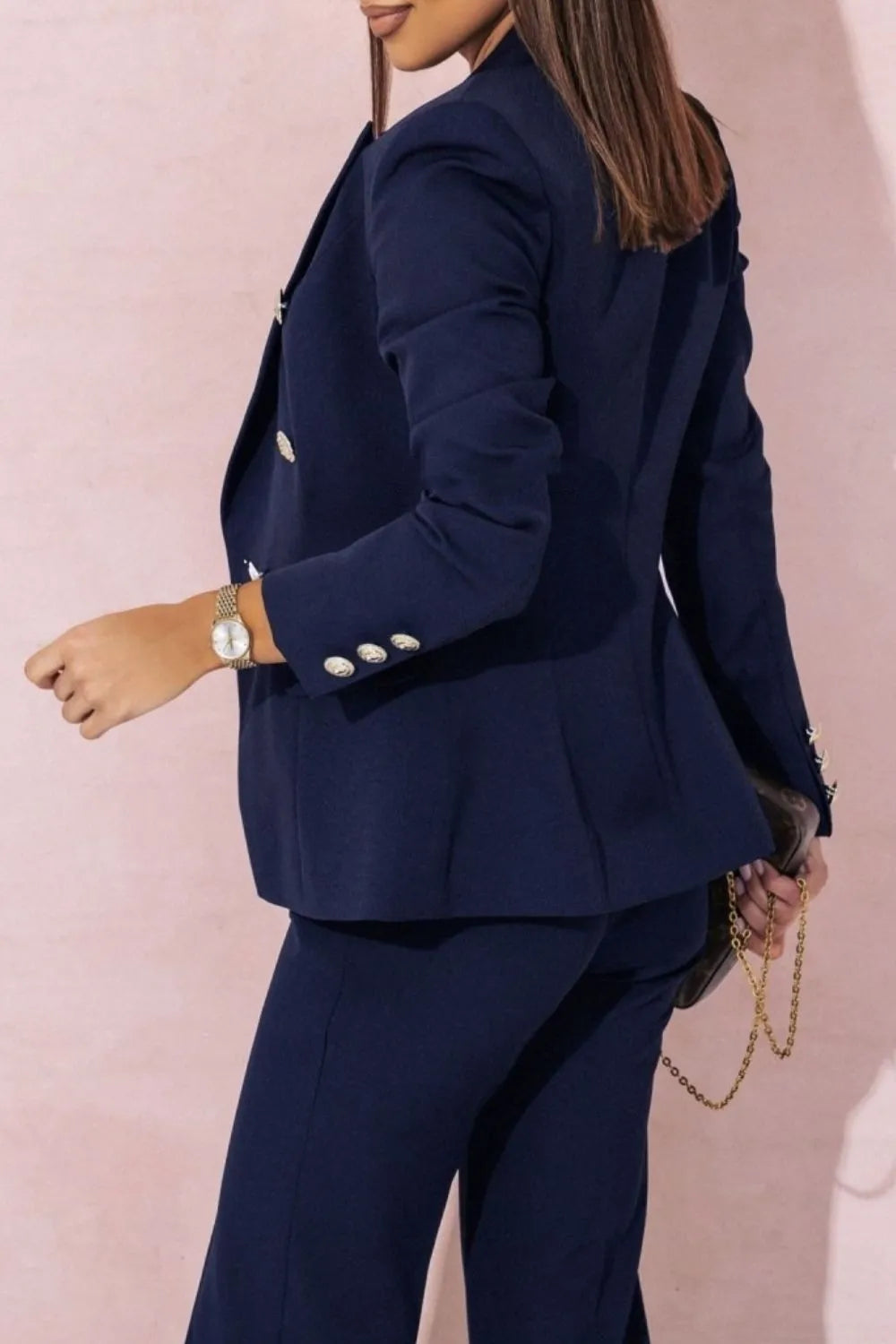 Ladies' Lapel Collar Long Sleeve Blazer and Pants Set 