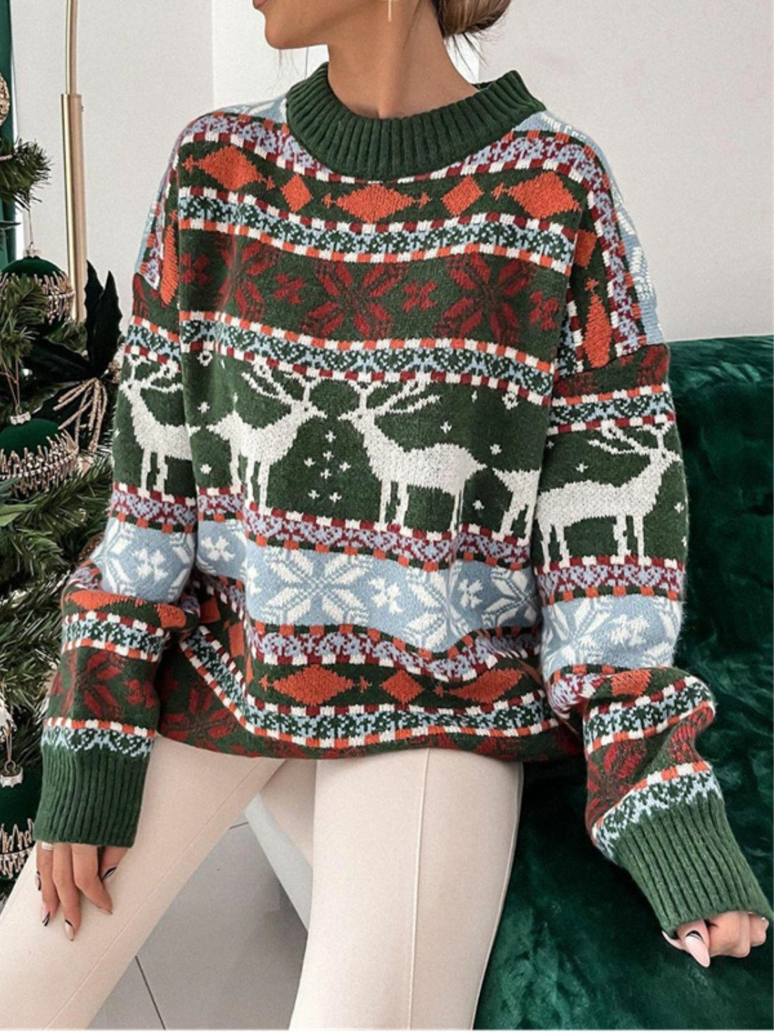 Winter Wonderland Round Neck Dropped Shoulder Sweater