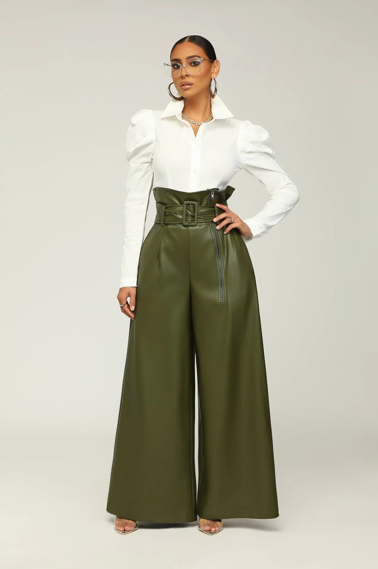 High Waist Wide Leg Faux Leather Pants