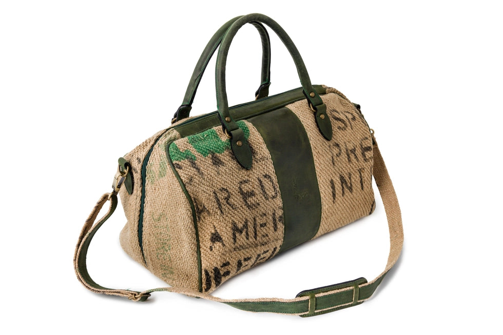 Coffee Burlap Weekender Duffle Bag By Flowers & Leaves