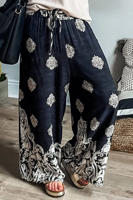model wearing Gypsy Printed Wide Leg Pants