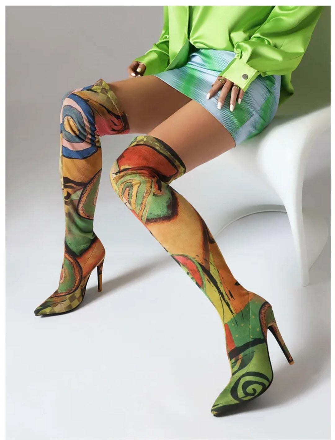 Graffiti Thigh High Boots