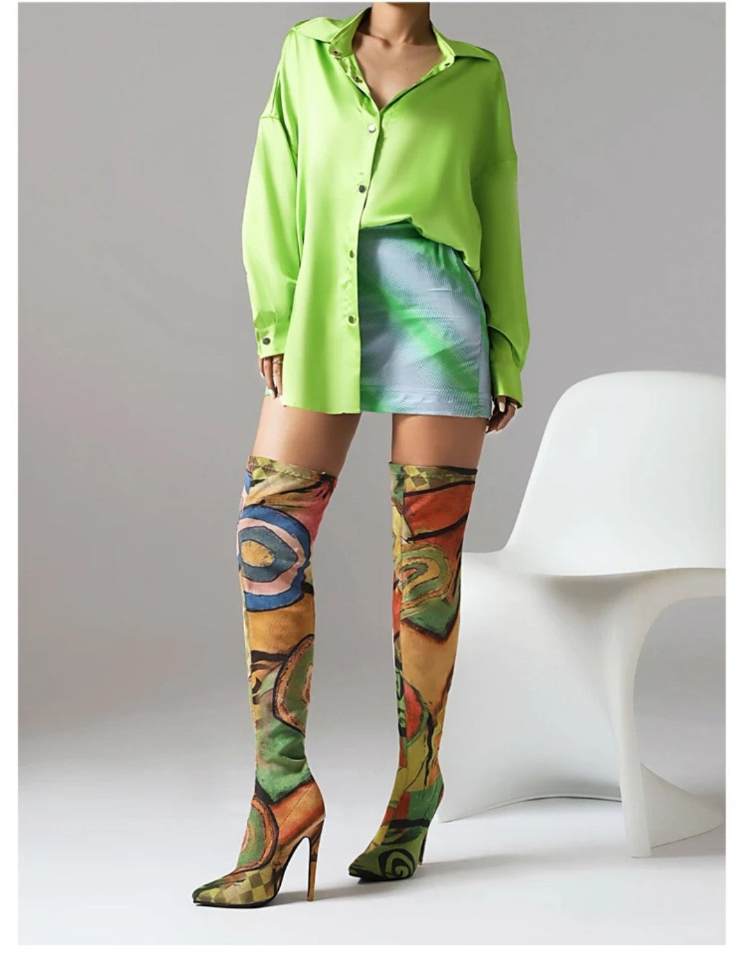 Graffiti Thigh High Boots