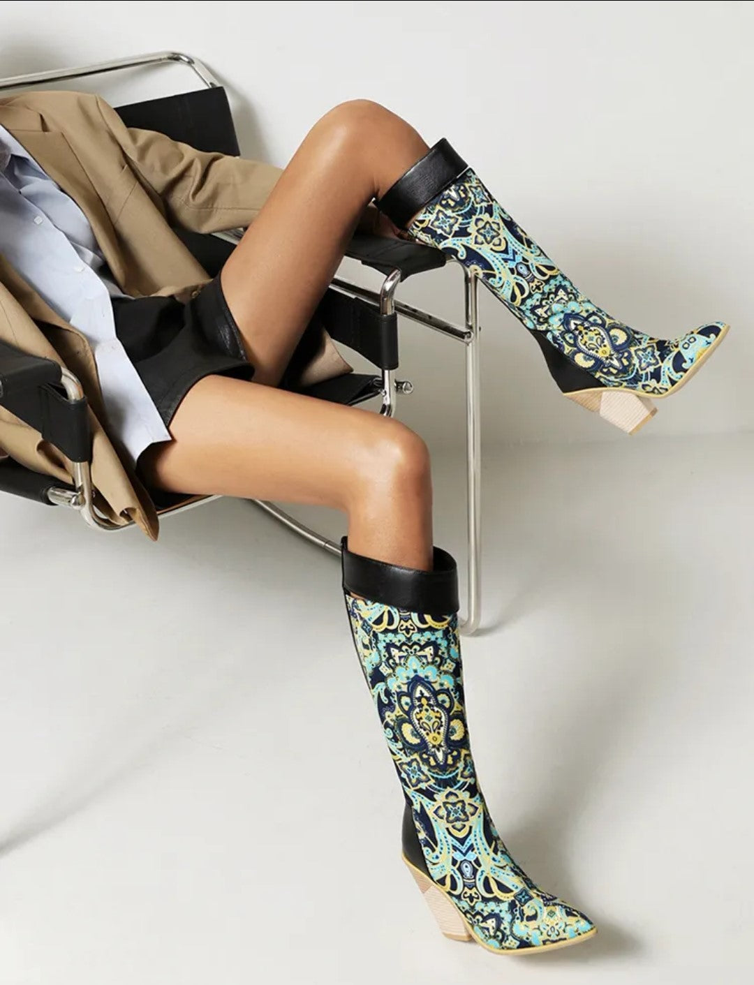 Ladies Wedges Heel Knee-High Peekaboo Fashion Boots