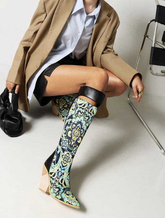 Ladies Wedges Heel Knee-High Peekaboo Fashion Boots