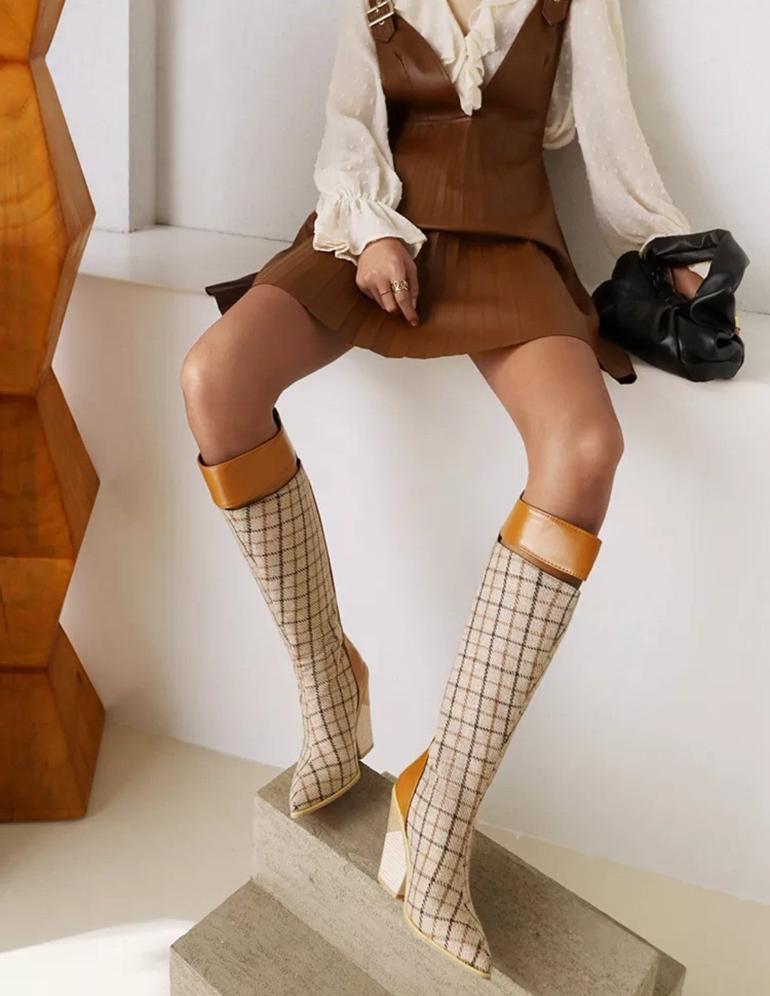 Ladies Wedges Heel Knee-High Peekaboo Fashion Boots