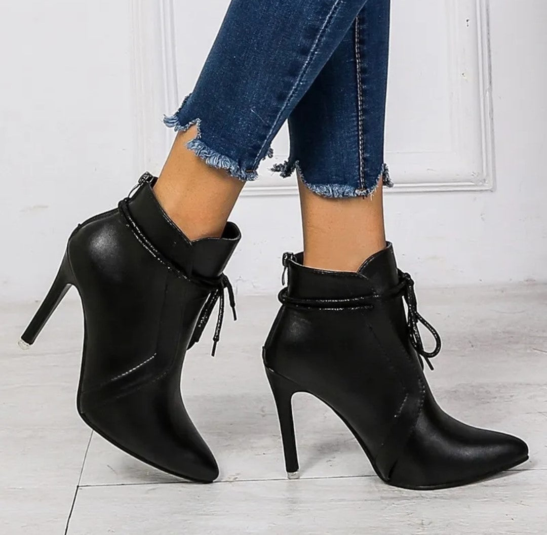 Black Tie Stiletto Ankle Boots