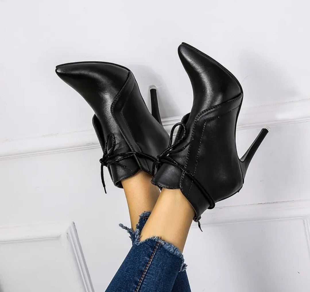 Black Tie Stiletto Ankle Boots