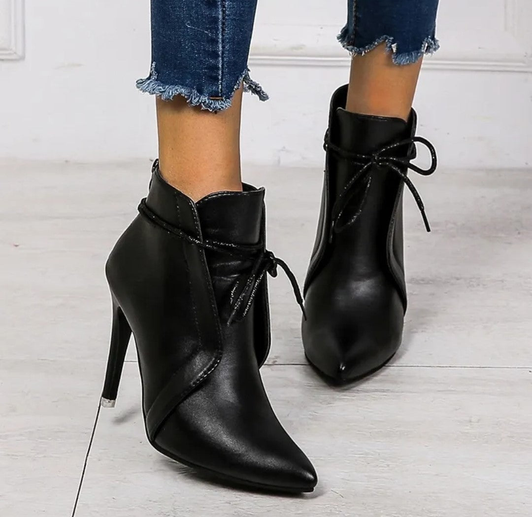 Black Tie Stiletto Ankle Boots