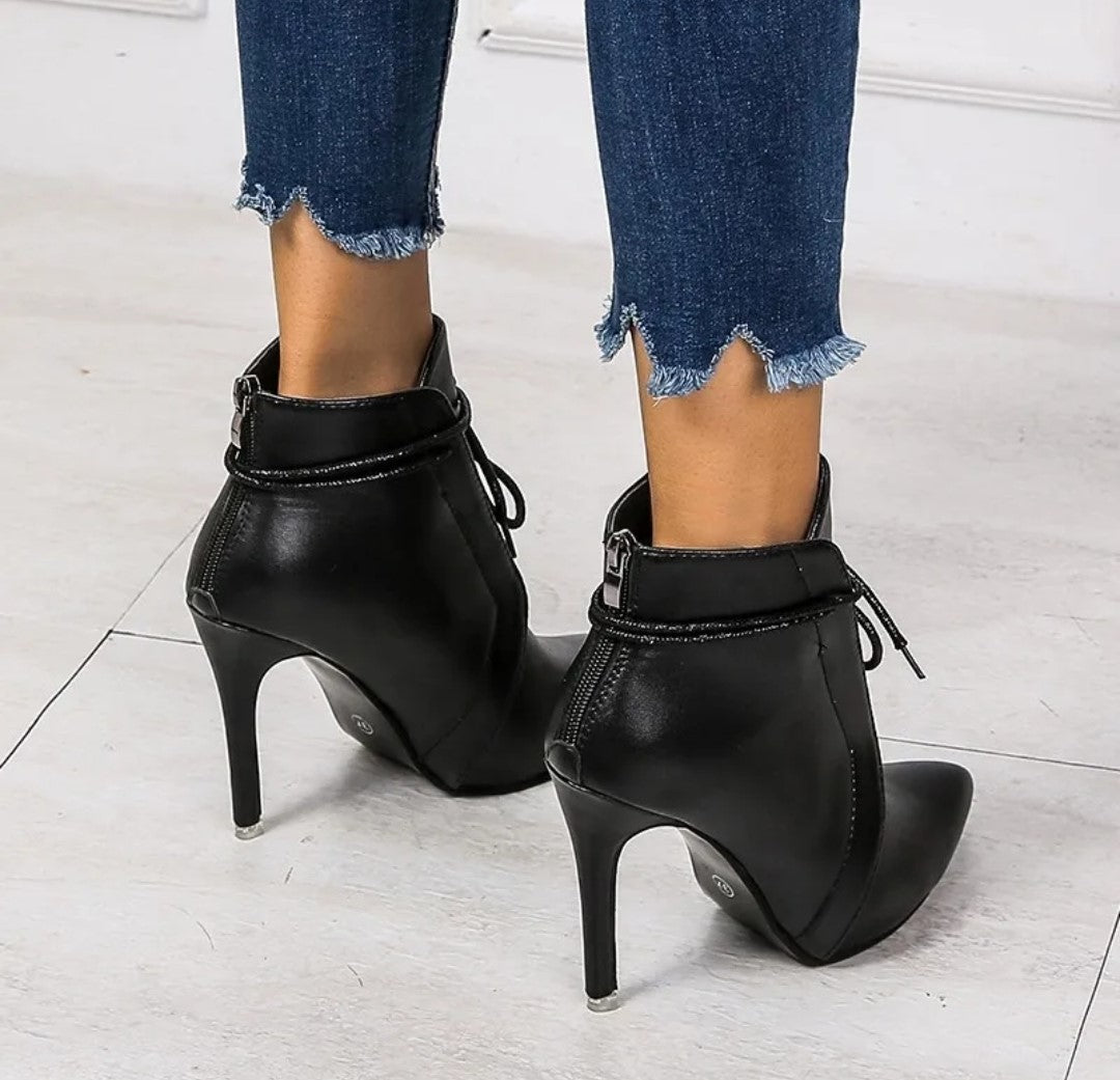 Black Tie Stiletto Ankle Boots