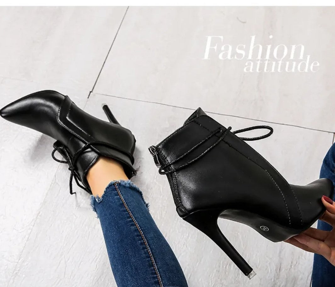 Black Tie Stiletto Ankle Boots