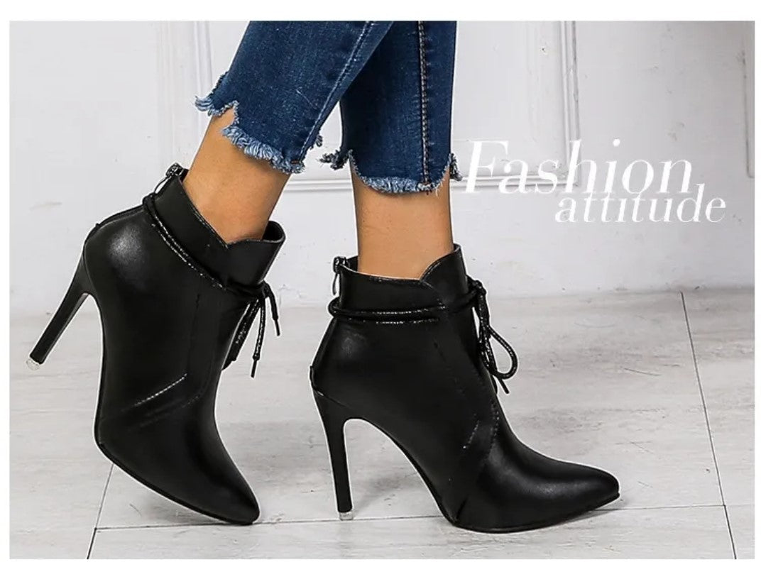 Black Tie Stiletto Ankle Boots