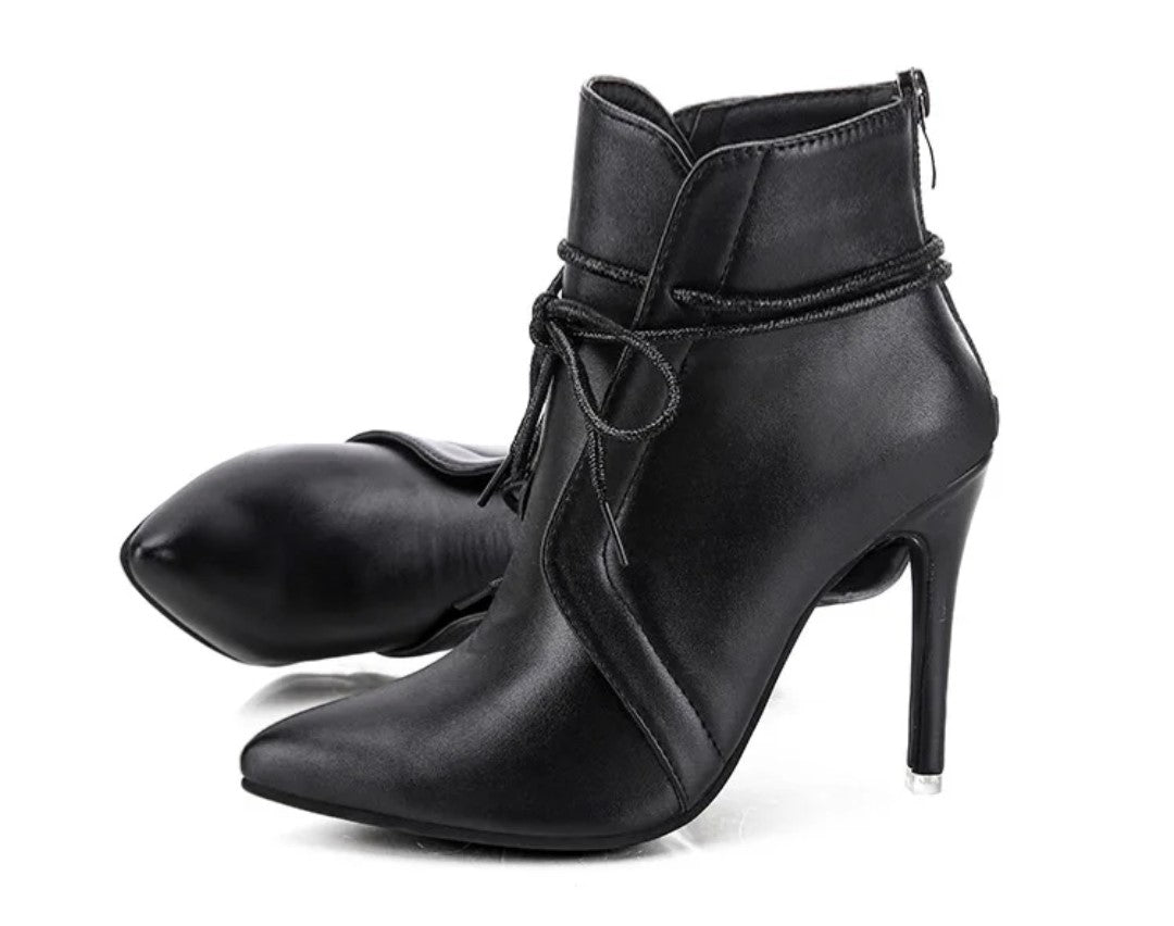 Black Tie Stiletto Ankle Boots