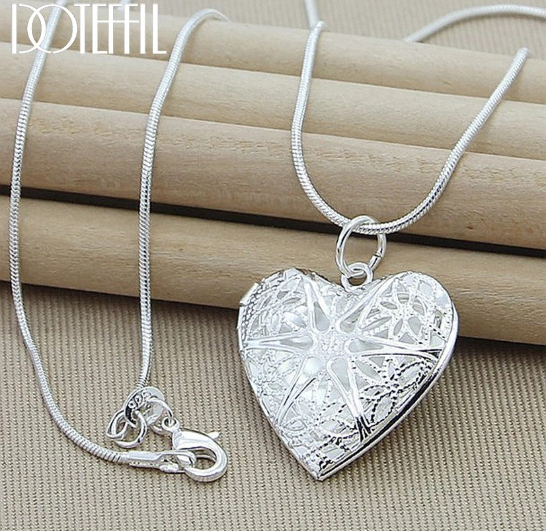 Silver Heart Locket Pendant Necklace