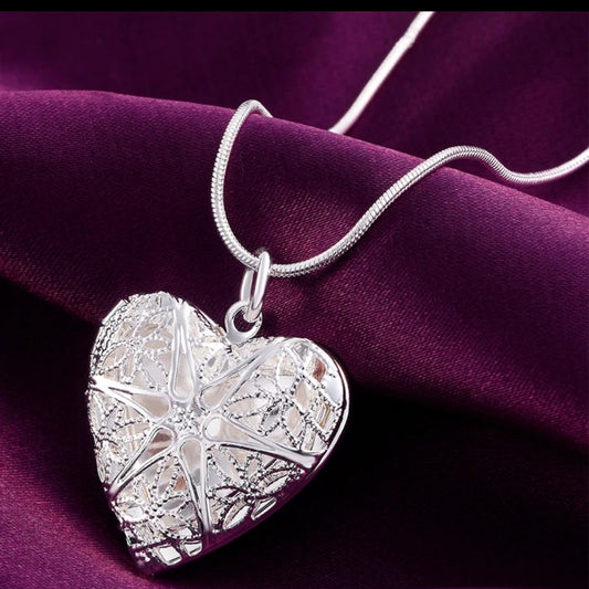 Silver Heart Locket Pendant Necklace