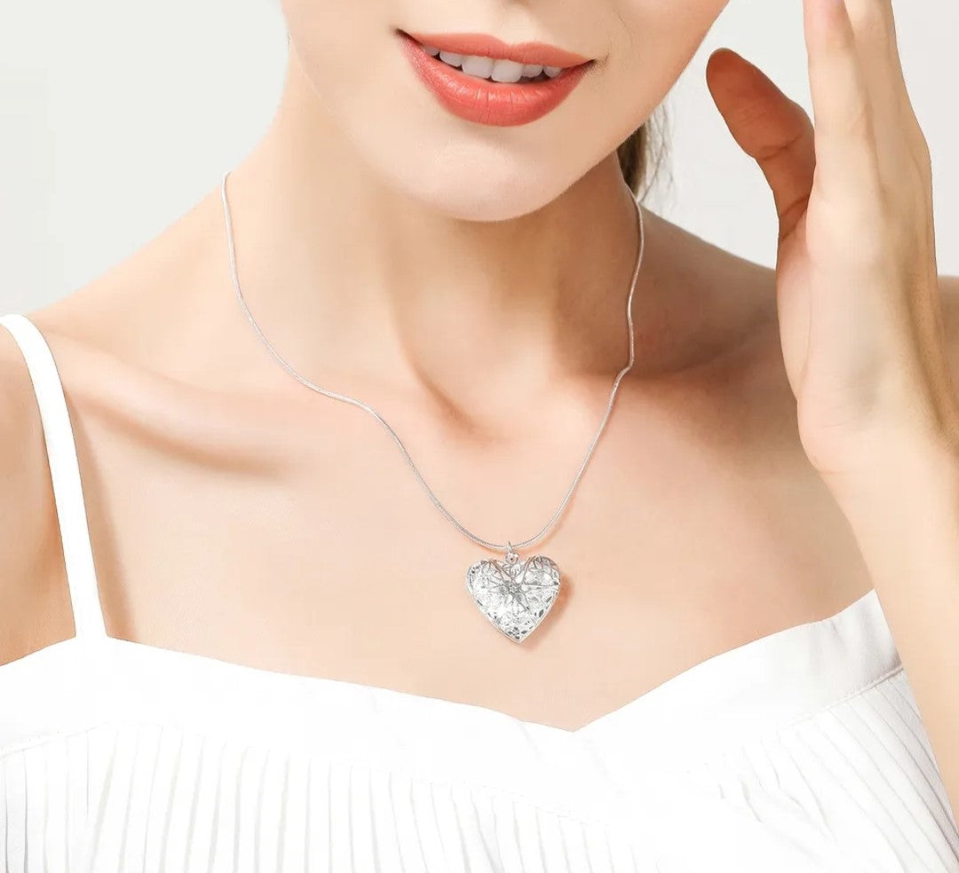 Silver Heart Locket Pendant Necklace