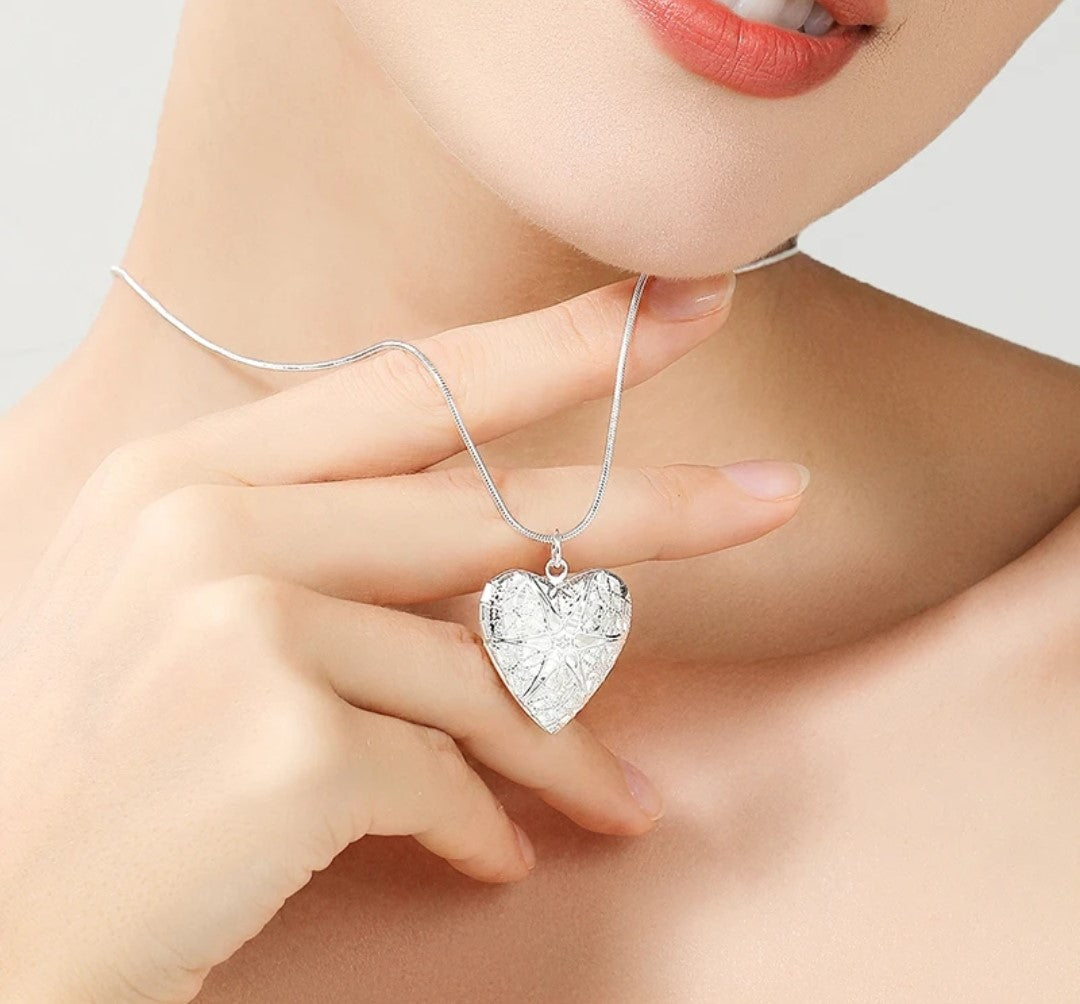 Silver Heart Locket Pendant Necklace