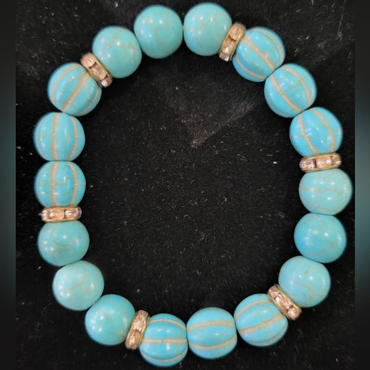 Turquoise and Rhinestone Stretch Bracelet