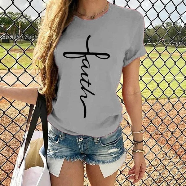 "Faith" Round Neck Short Sleeve T-shirt